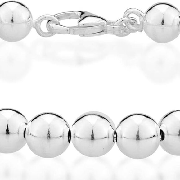 Sterling Silver Beaded Chain Bracelet 6mm Italian Handmade Jewelry for Women - Picture 1 of 6